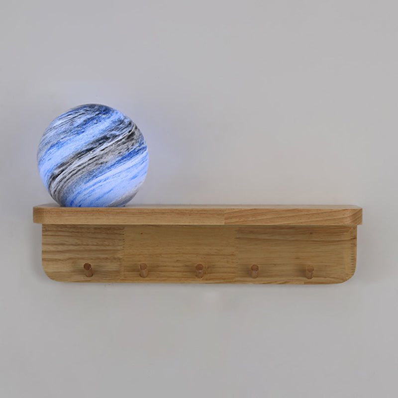 Modern Wood Wall Sconce Ball Shape Wall Light with Glass Shade without Decorations