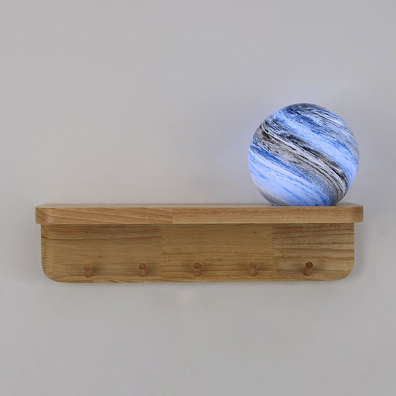 Modern Wood Wall Sconce Ball Shape Wall Light with Glass Shade without Decorations