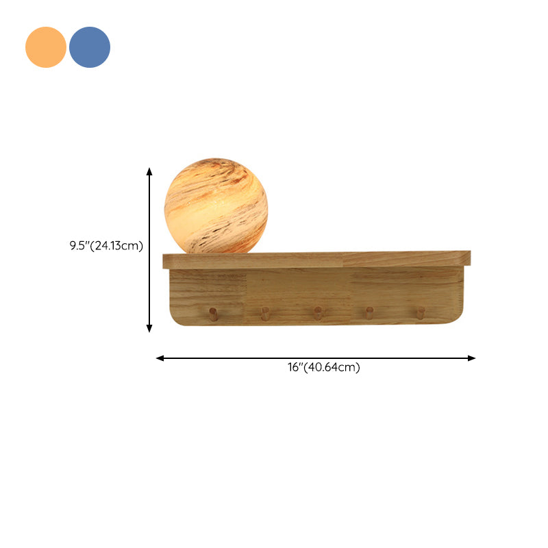 Modern Wood Wall Sconce Ball Shape Wall Light with Glass Shade without Decorations