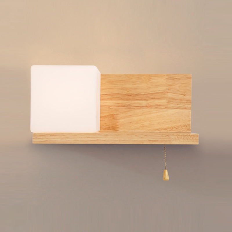 Contemporary Wall Light Fixture Wooden Wall Light Sconce with Glass Shade for Bedroom
