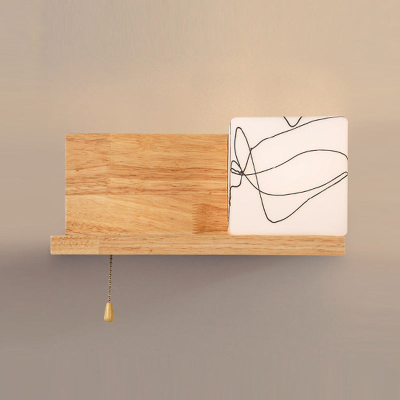 Contemporary Wall Light Fixture Wooden Wall Light Sconce with Glass Shade for Bedroom