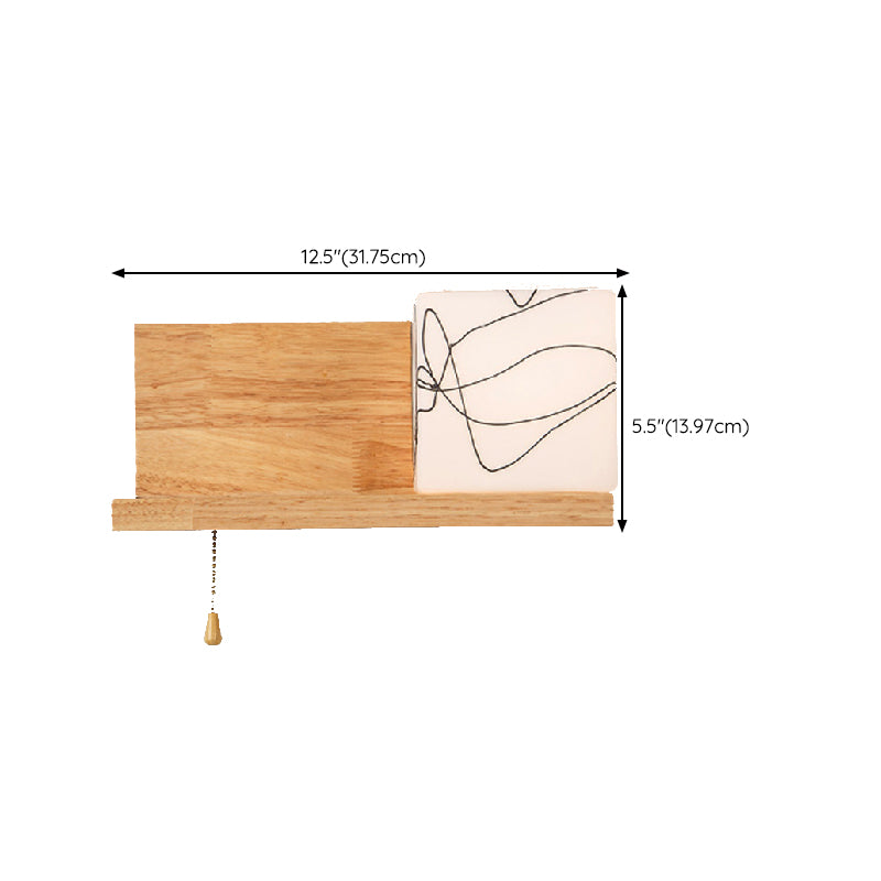 Contemporary Wall Light Fixture Wooden Wall Light Sconce with Glass Shade for Bedroom