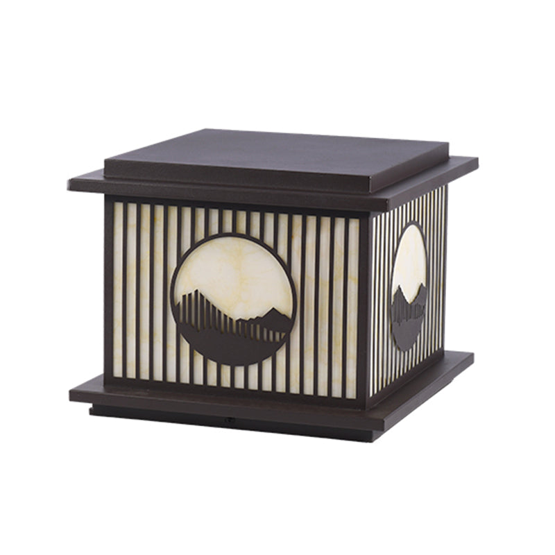 Rectangle Shape Metal Outdoor Lamp Modern Style 1 Light Waterproof Pillar Light in Black