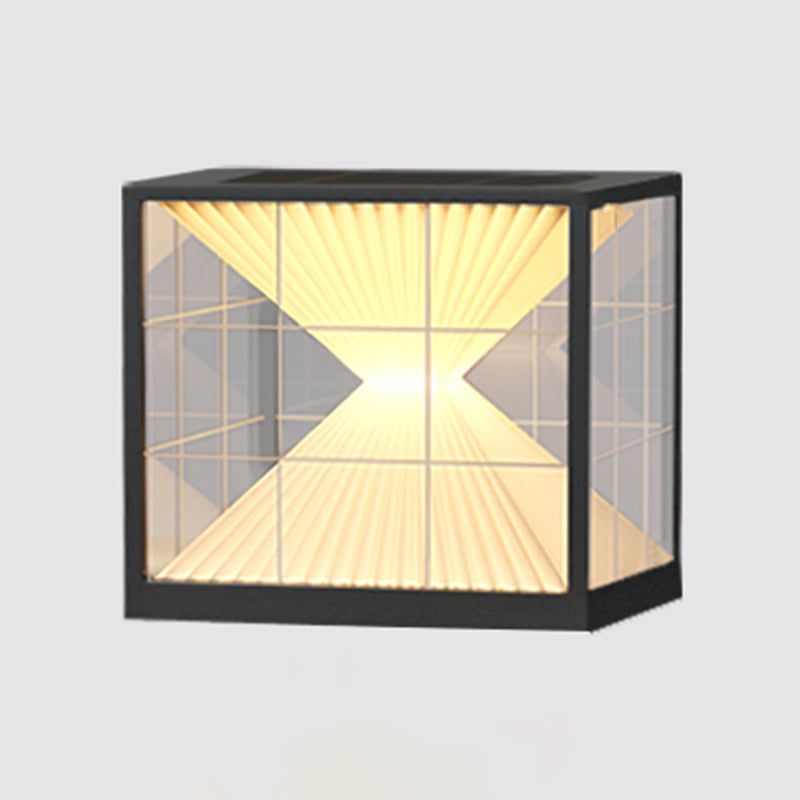 Square Shape Metal Outdoor Lamp Modern Style 1 Light Solar Pillar Light
