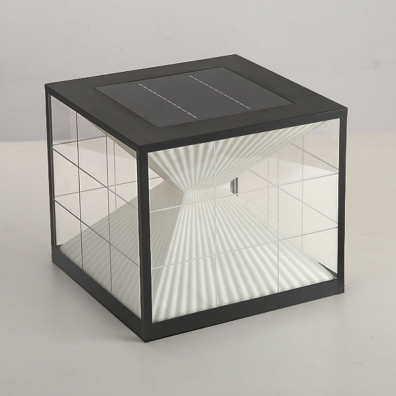 Square Shape Metal Outdoor Lamp Modern Style 1 Light Solar Pillar Light
