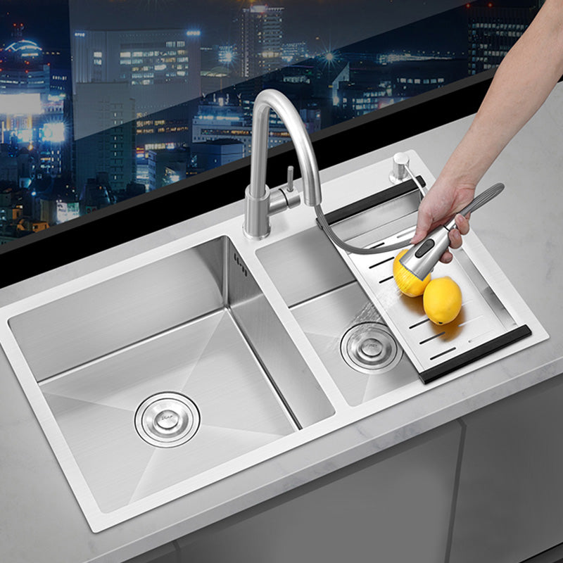 Dirt Resistant Kitchen Sink Soundproof Detail Kitchen Double Sink with Overflow Hole