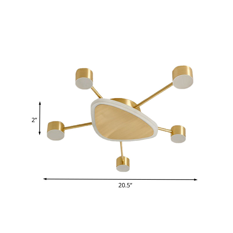 Triangular Ceiling Lighting Contemporary Metal 14"/24.5" Wide Brass Starburst LED Flush Mount Fixture with Drum Design