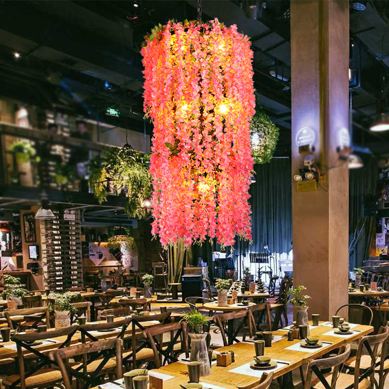 7-head metalen kroonluchter lamp loft roze gelaagde restaurant hanger plafondlicht met bloemendecor