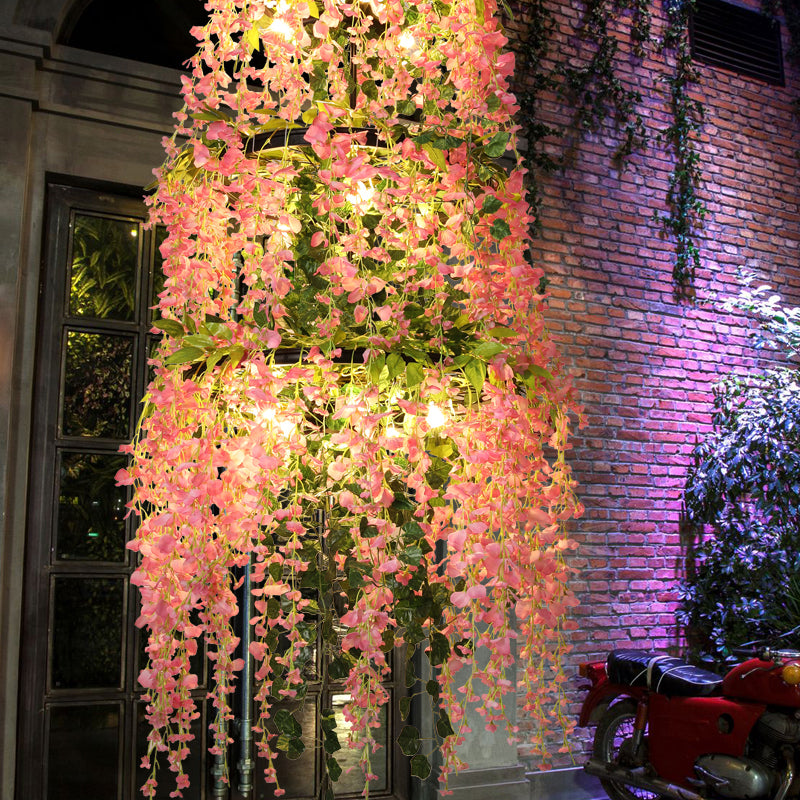Roze gelaagde kroonluchter verlichtingsarmatuur Loft Iron 11 Lights Restaurant Bloemhangende hanglamp