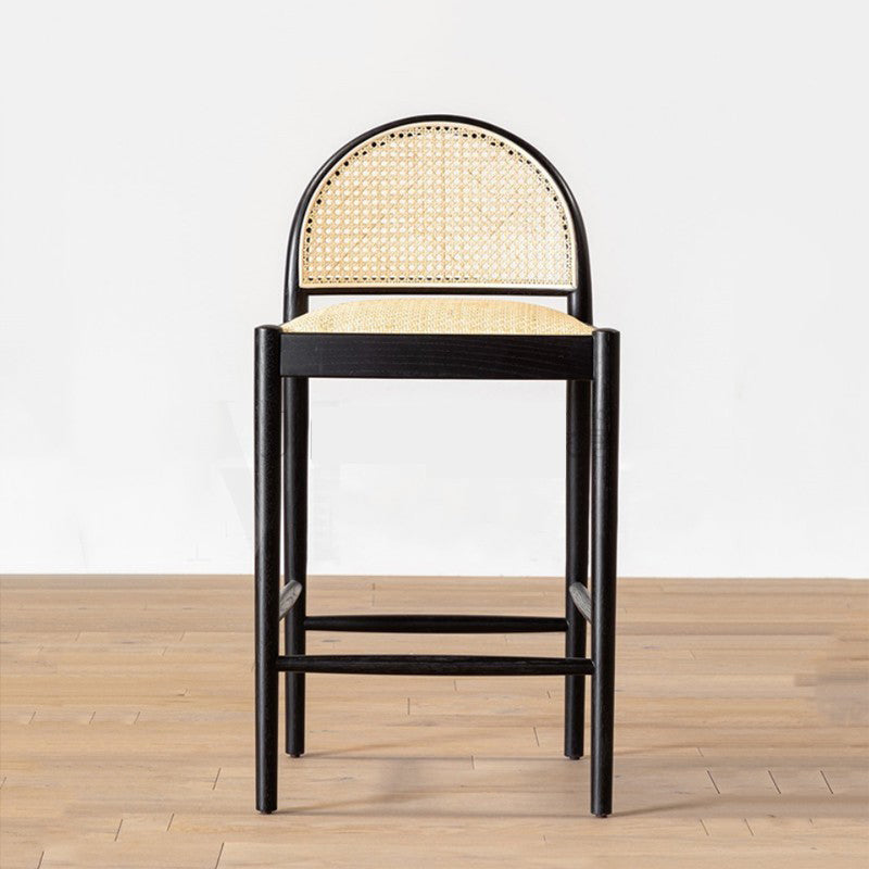Contemporary Solid Wood Bar Stool Wicker Bar Stool with Footrest