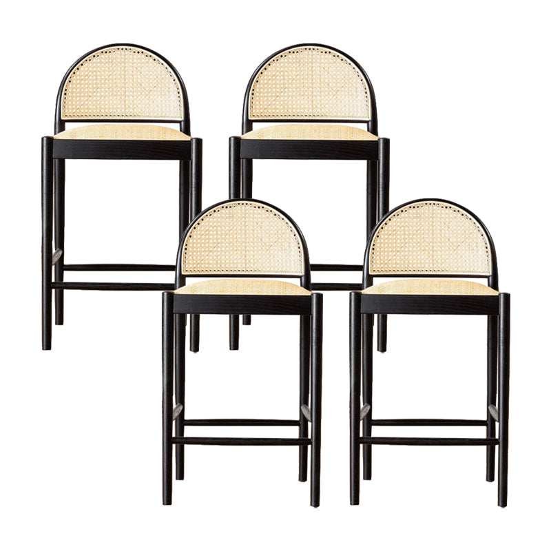 Contemporary Solid Wood Bar Stool Wicker Bar Stool with Footrest