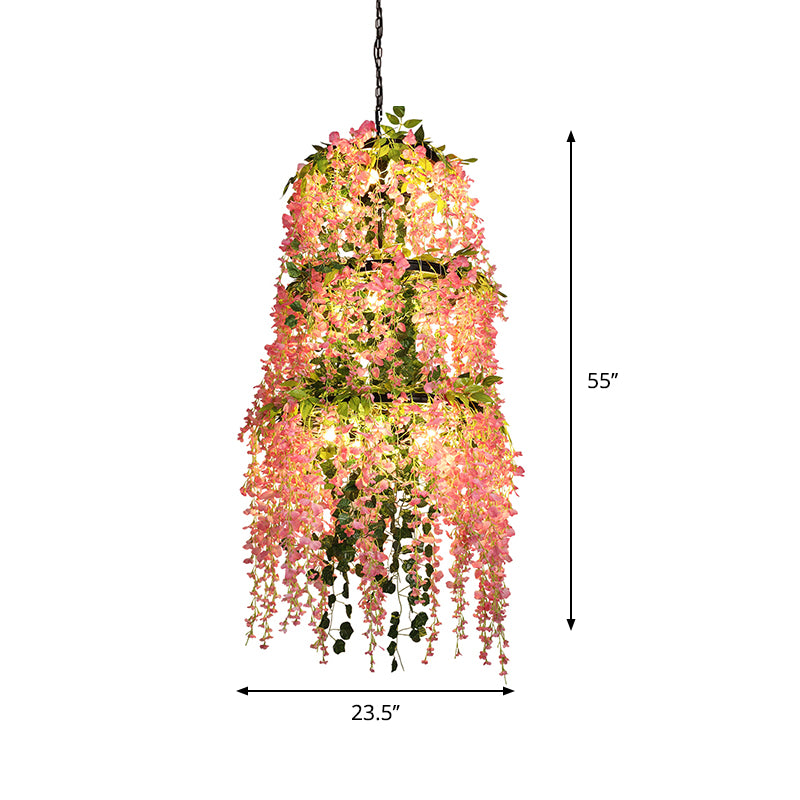 Pink Layered Chandelier Light Fixture Loft Iron 11 Lights Restaurant Flower Hanging Pendant Lamp