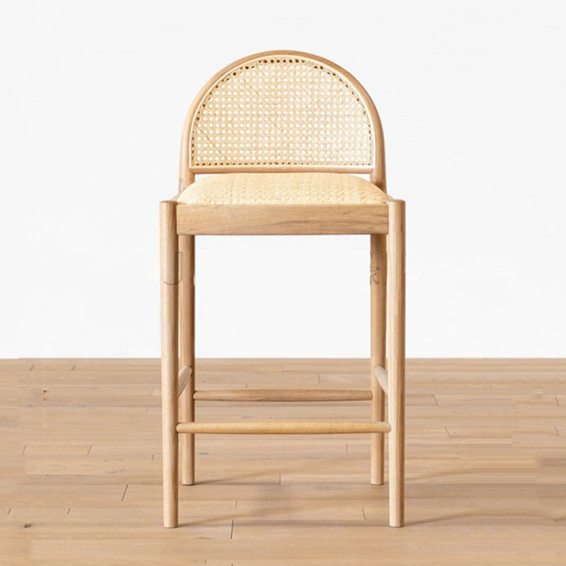 Contemporary Solid Wood Bar Stool Wicker Bar Stool with Footrest
