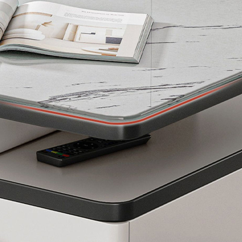 4 Legs Coffee Table Rectangle Single Stone Cocktail Table with Storage