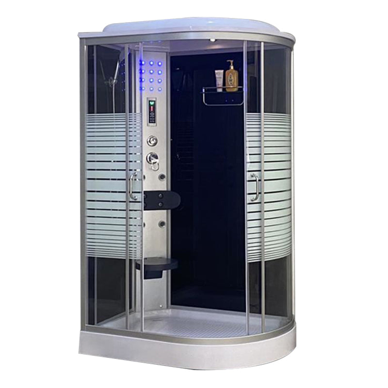 Framed Double Sliding Shower Stall Rounded Striped Shower Kit