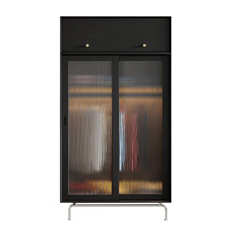 Industrial Pine Wood Wardrobe Cabinet 2-Doors Wardrobe in Black