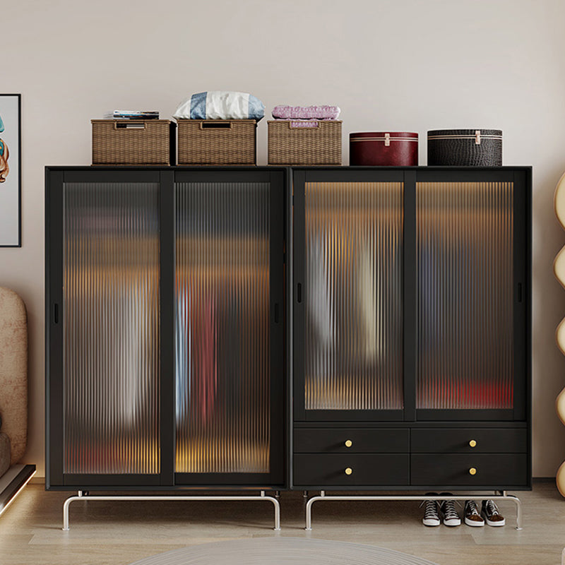 Industrial Pine Wood Wardrobe Cabinet 2-Doors Wardrobe in Black