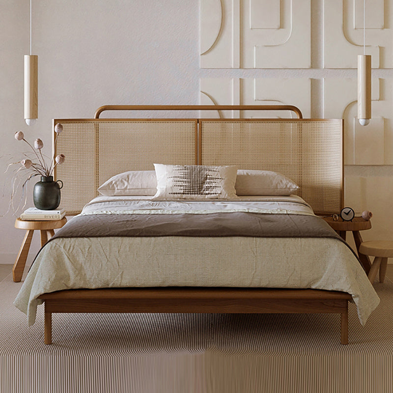 No Distressing Tropical Panel Bed Solid Wood Standard Bed with Headboard