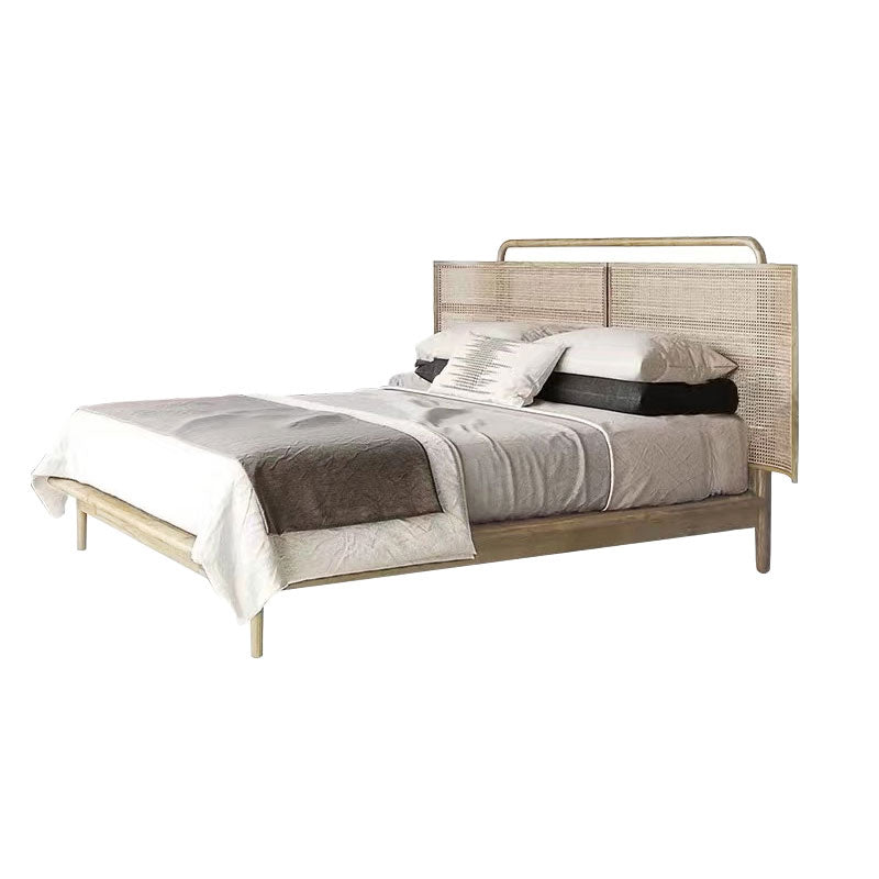 No Distressing Tropical Panel Bed Solid Wood Standard Bed with Headboard