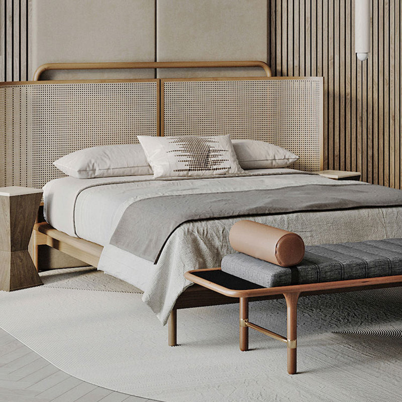 No Distressing Tropical Panel Bed Solid Wood Standard Bed with Headboard