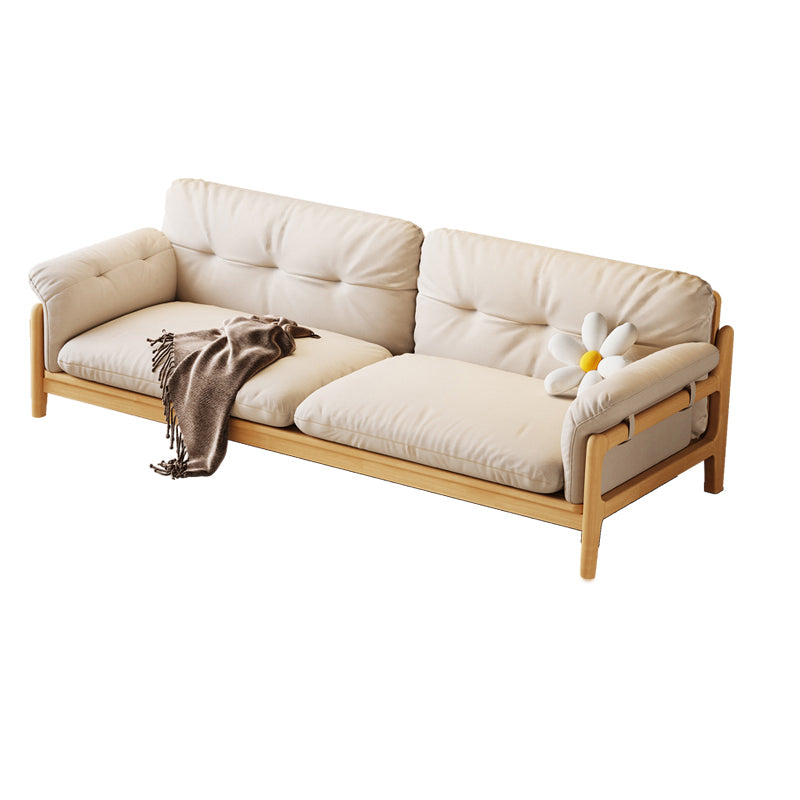 Solid Wood Tufted Settee Flared Arm Beige Cushions Sofa -39.4" H