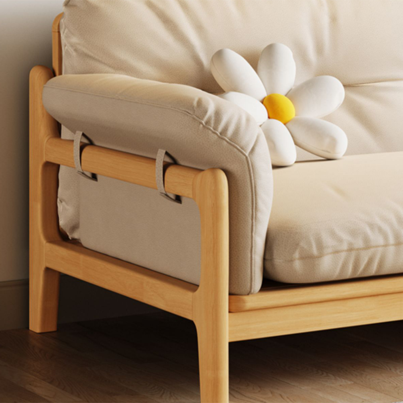 Solid Wood Tufted Settee Flared Arm Beige Cushions Sofa -39.4" H