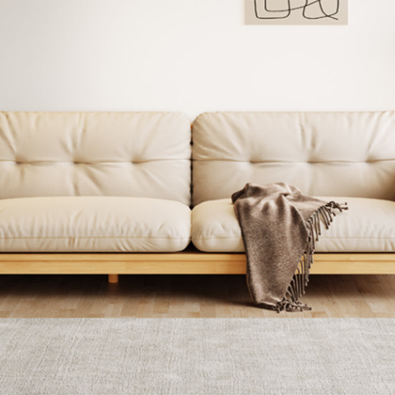 Solid Wood Tufted Settee Flared Arm Beige Cushions Sofa -39.4" H