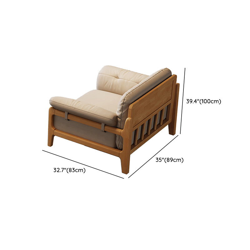 Solid Wood Tufted Settee Flared Arm Beige Cushions Sofa -39.4" H