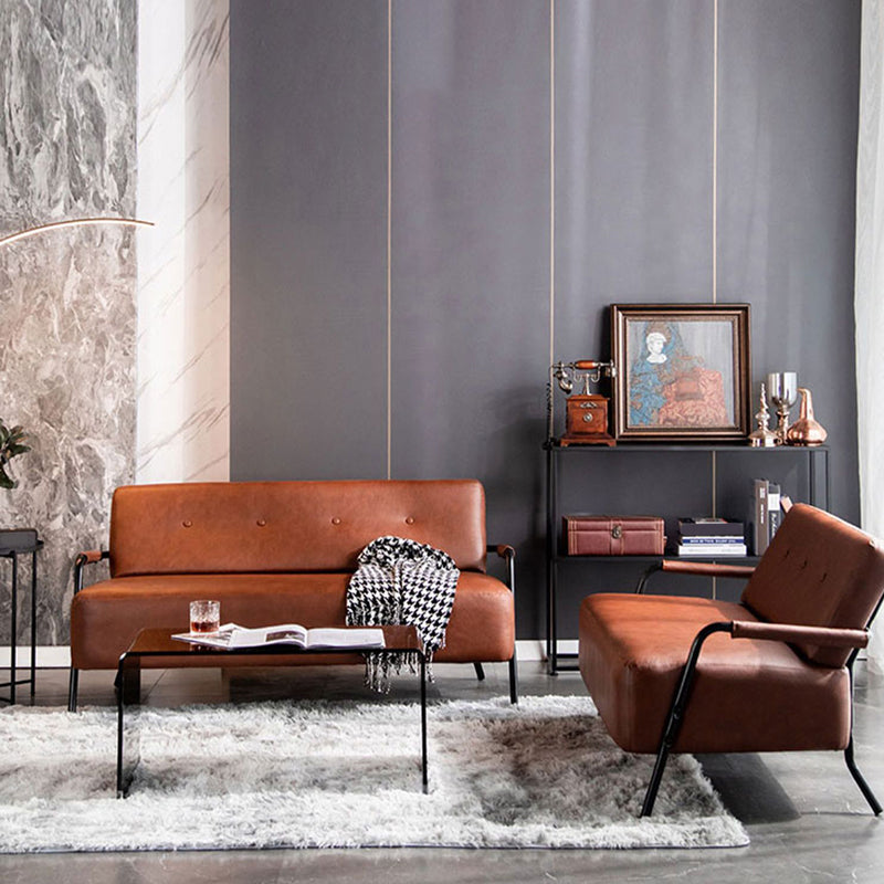 Tufted Back PU Leather Sofa Mid-Century Modern 3-seater Sofa -57" W