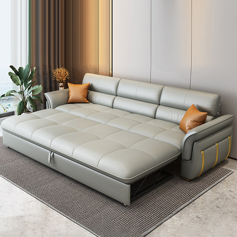 Glam Leather Convertible Sofas Flared Arms Folding Sleeper Sofa