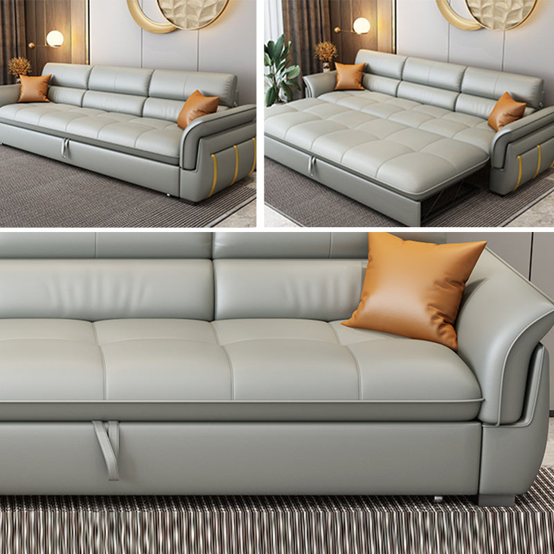 Glam Leather Convertible Sofas Flared Arms Folding Sleeper Sofa