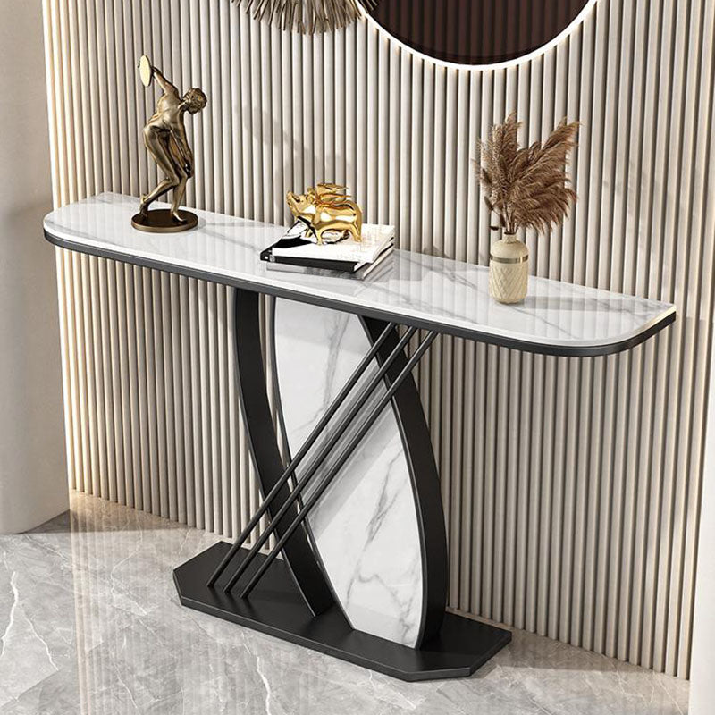 12 Inch Wide Glam Accent Table Stone Half Moon Console Table for Hall