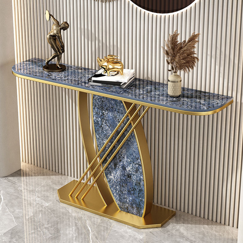 12 Inch Wide Glam Accent Table Stone Half Moon Console Table for Hall