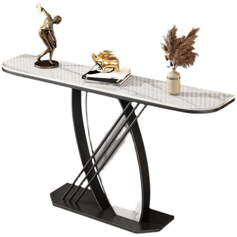 12 Inch Wide Glam Accent Table Stone Half Moon Console Table for Hall