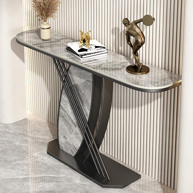 12 Inch Wide Glam Accent Table Half Moon Stone Console Table