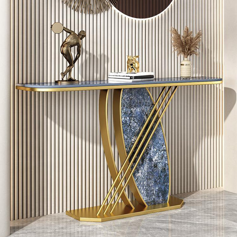 12 Inch Wide Glam Accent Table Half Moon Stone Console Table