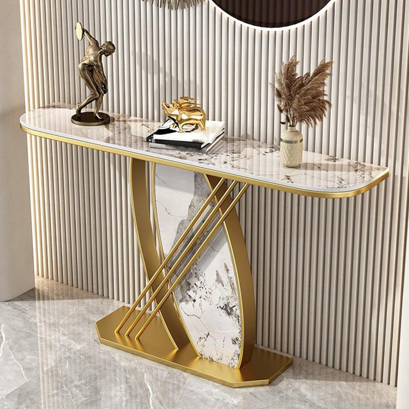 12 Inch Wide Glam Accent Table Half Moon Stone Console Table