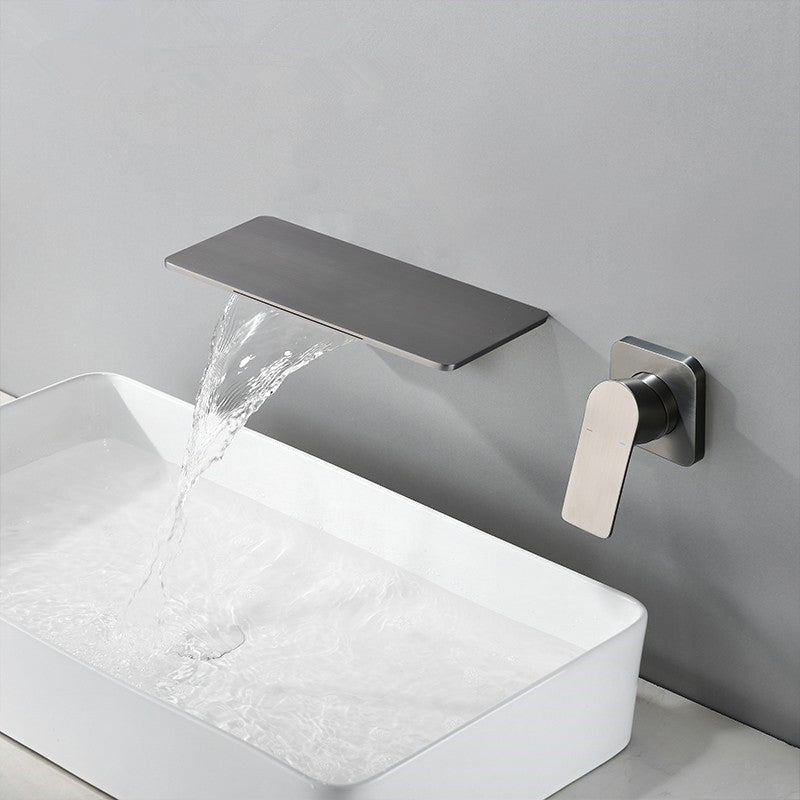Sink Faucet Wall Mount Waterfall Spout 2 Holes Lever Handle Bathroom Faucet