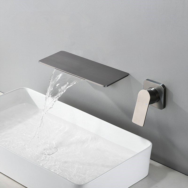 Sink Faucet Wall Mount Waterfall Spout 2 Holes Lever Handle Bathroom Faucet