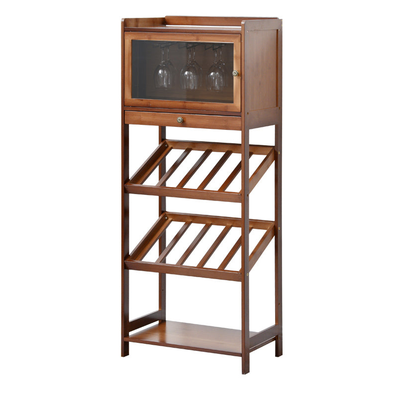 Modern Floor Wine Rack Kitchen Wine Bottle & Glass Rack in Brown