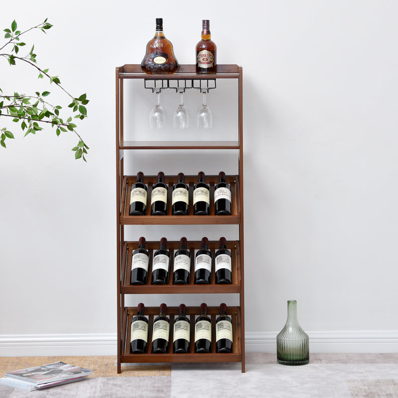 Modern Floor Wine Rack Kitchen Wine Bottle & Glass Rack in Brown