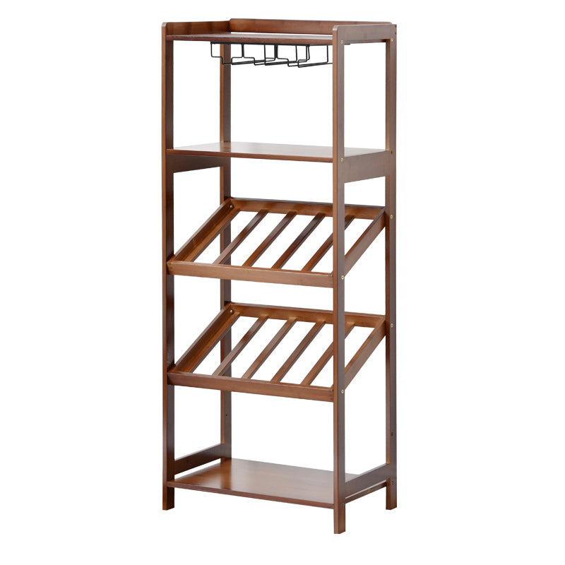 Modern Floor Wine Rack Kitchen Wine Bottle & Glass Rack in Brown