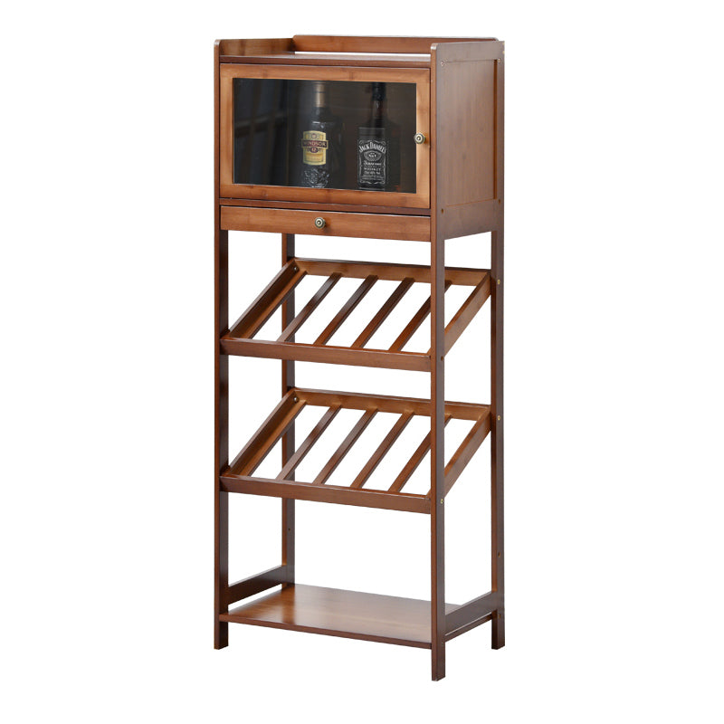 Modern Floor Wine Rack Kitchen Wine Bottle & Glass Rack in Brown