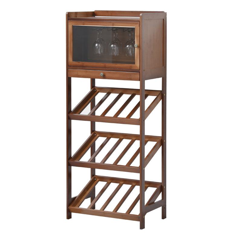 Modern Floor Wine Rack Kitchen Wine Bottle & Glass Rack in Brown