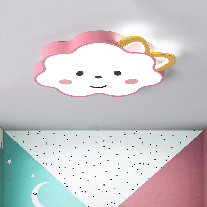 Acryl-Wolke-Deckenleuchte, Cartoon-Rosa-LED-Unterputzlampe für Schlafzimmer in Weiß/3-Farben-Licht