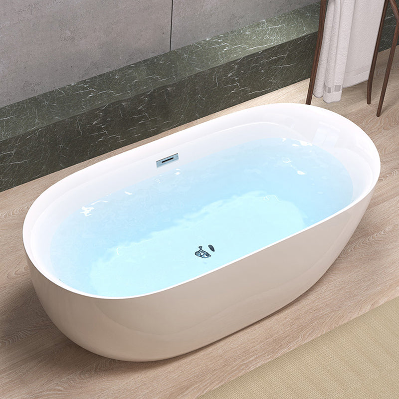 Modern Back to Wall Bath Oval White Soaking Acrylic Freestanding Bathtub