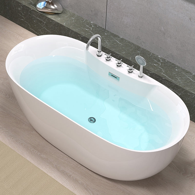 Modern Back to Wall Bath Oval White Soaking Acrylic Freestanding Bathtub