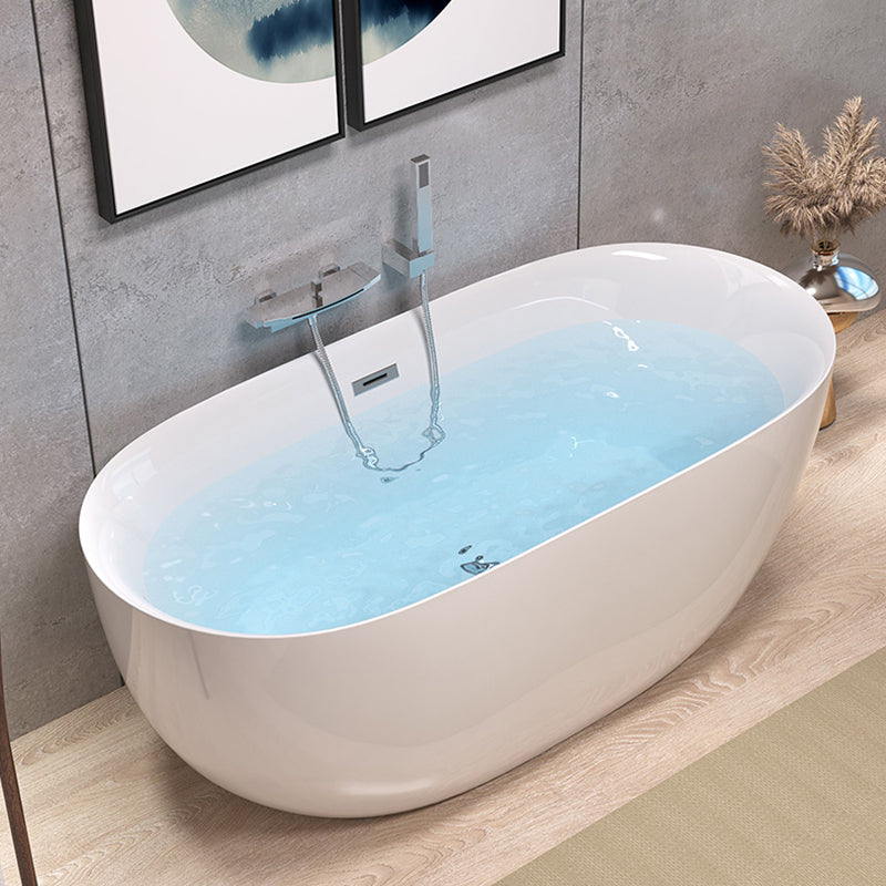 Modern Back to Wall Bath Oval White Soaking Acrylic Freestanding Bathtub