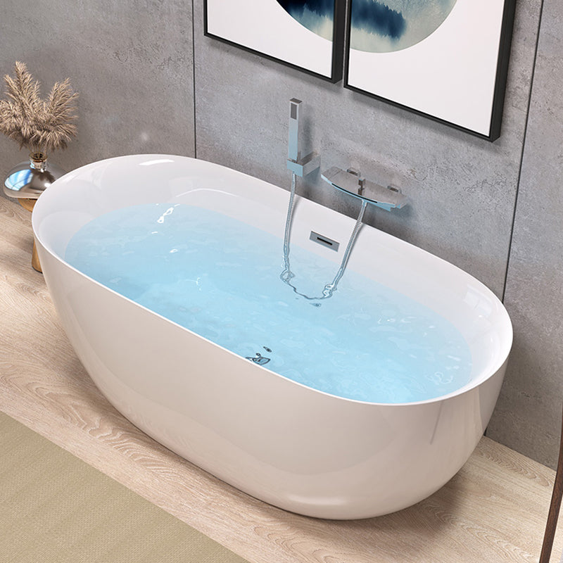 Modern Back to Wall Bath Oval White Soaking Acrylic Freestanding Bathtub