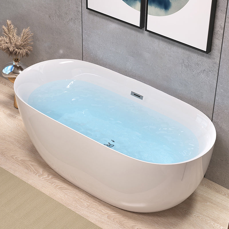Modern Back to Wall Bath Oval White Soaking Acrylic Freestanding Bathtub
